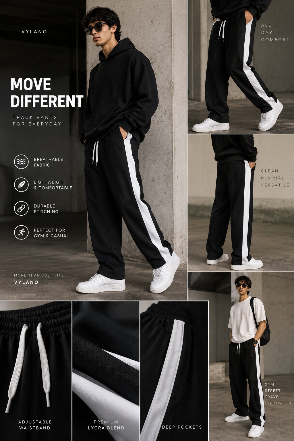 Vylano Urban Stripe Track Pants