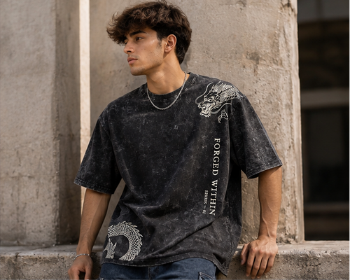 Black Dragon Oversized Acid Wash T-Shirt