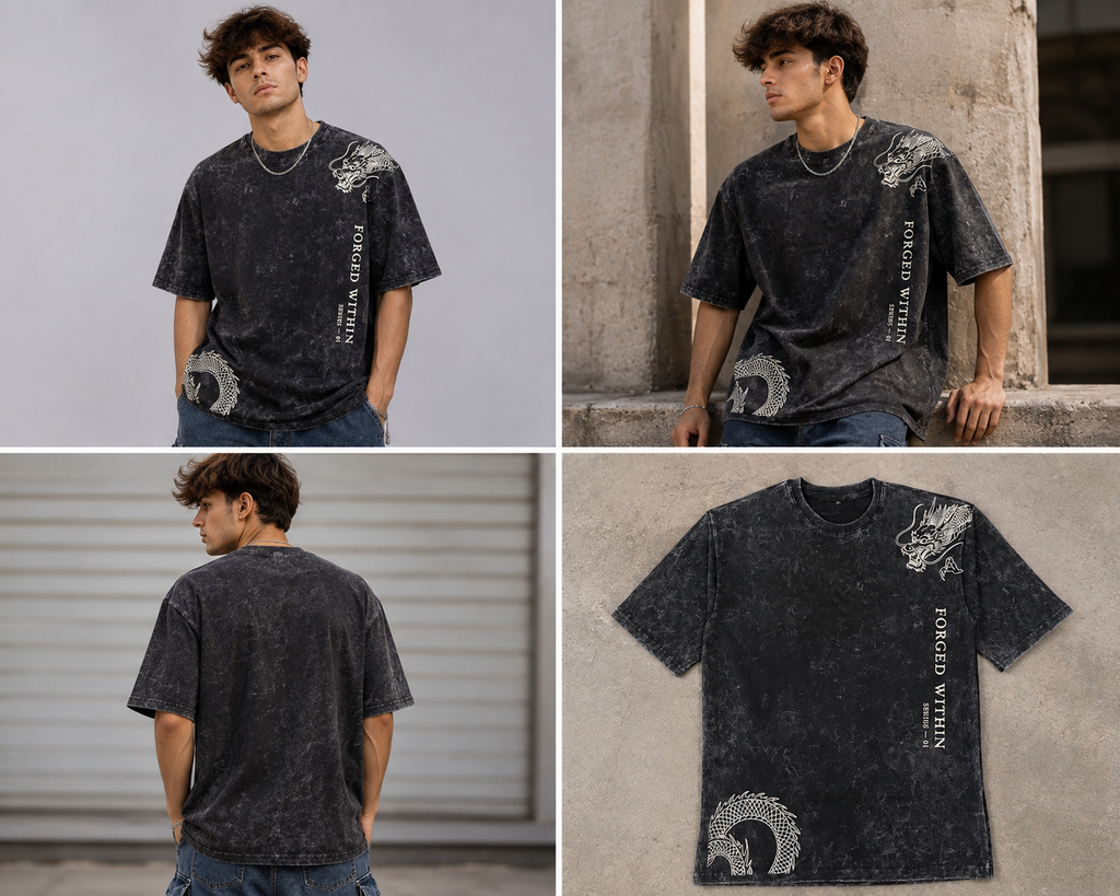 Black Dragon Oversized Acid Wash T-Shirt