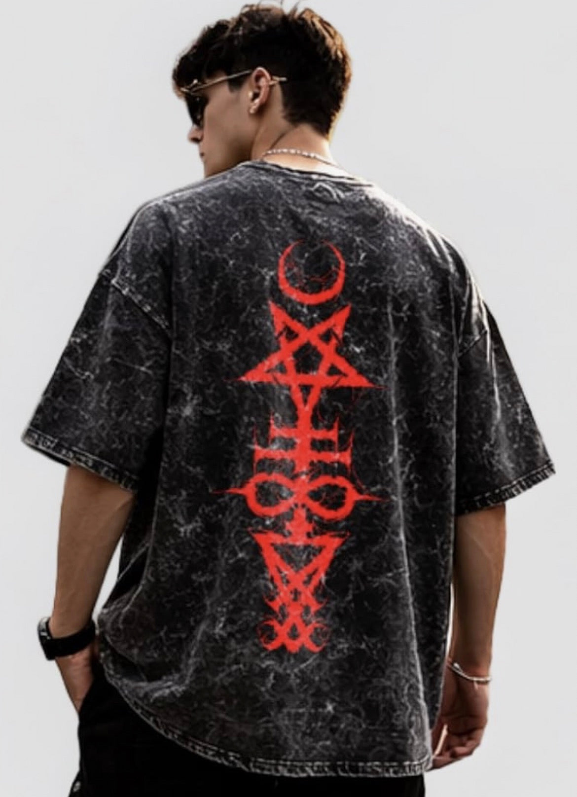 Optical Bloodline Oversized Acid Wash Graphic T-Shirt
