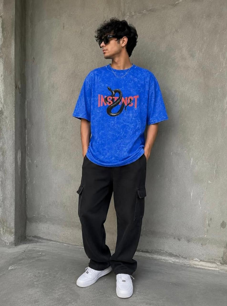 Royal Blue Oversized Acid Wash Graphic T-Shirt – Instant Snake
